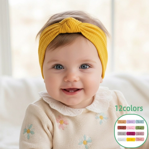 Cute Polyester Ribbed Knotted Baby Headband For Infant Toddler Girls Solid Color Twisted Soft Stretch Hair Accessories