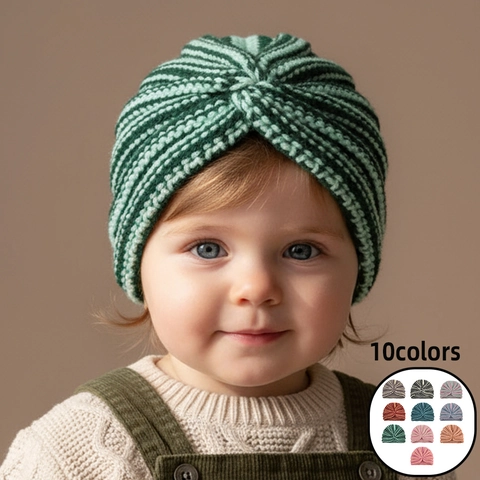 Baby Winter Warm Gestrickte Turban Mütze Weich Gestreifte Knoten Beanie Für Kleinkinder Gestreifte Kopfbedeckung Zubehör