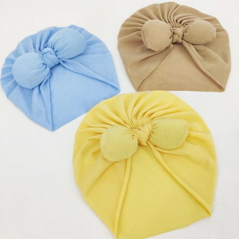 Soft Elastic Baby Turban Hat With Large Bow Decorative Toddler Windproof Warm Bonnet Headwrap For Infants Girls