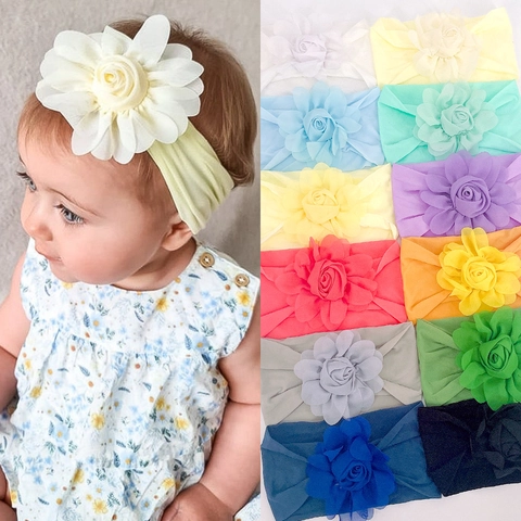 Soft Nylon Baby Headbands With Large Handmade Chiffon Rose Flower Elastic Toddler Hair Bands For Infants Girls Hair Accessories