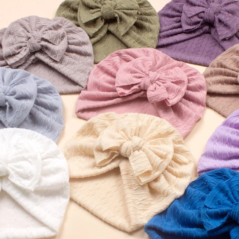 Baby Bow Turban Hat Newborn Toddler Soft Elastic Knit Beanie Headwrap Infantile Solid Color Turban Cap Photography Props