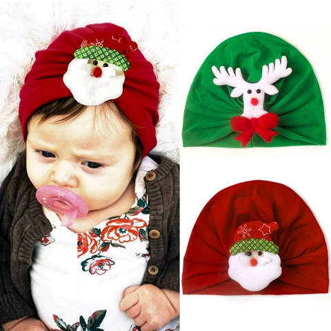 Santa Reindeer Baby Christmas Hat Soft Polyester Turban Beanie For Toddlers Infants Winter Warm Holiday Party Headwear