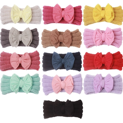 Knitted Baby Headband Large Bow Soft Elastic Hair Band Wide Turban For Infants Toddlers Baby Girls Daily Photo Prop