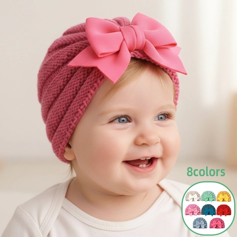 Cappello Turbante in Maglia per Neonati Morbido Caldo Berretto Invernale Con Grande Fiocco per Bambini Maschi Femmine Oggetti di Scena per Fotografia
