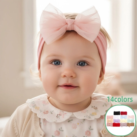 Baby Soft Elastic Nylon Mesh Bow Headband Newborn Toddler Girls Cute Tulle Hairband Infant Accessories Hair Decoration
