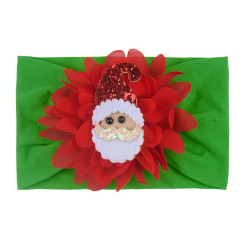 Christmas Baby Girl Elastic Headband Large Chiffon Flower Santa Claus Decor Nylon Hair Band Holiday Party Hair Accessory