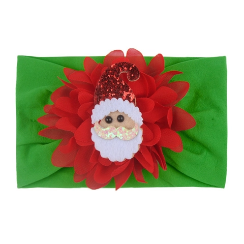 Fascia Elastica Natalizia per Neonata con Grande Fiore in Chiffon Babbo Natale Decorazione in Nylon Accessorio per Capelli Feste