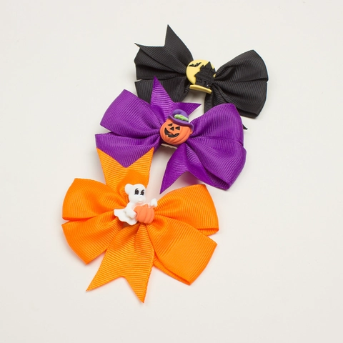 Halloween Grosgrain Ribbon Bow Hair Clips For Kids Toddler Pumpkin Ghost Bat Cartoon Bowknot Hairpin Festival Hair Accessories