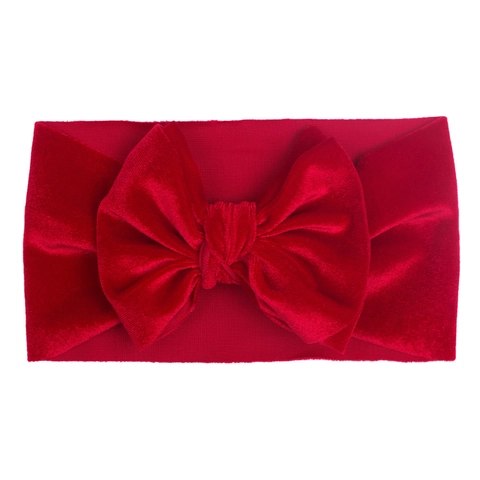 Fascia per Capelli per Neonato con Fiocco in Velluto Rosso Natale Turbante Elastico per Bambini Accessori per Capelli