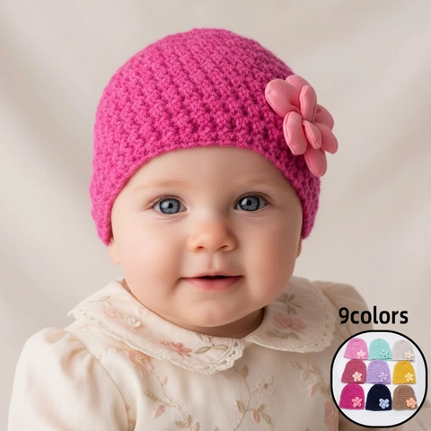 Western Style Baby Winter Knit Beanie Hat With 3D Flower Decoration Warm Crochet Soft Toddler Skull Cap For Infants Kids