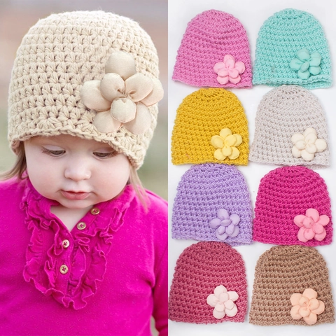 Western Style Baby Winter Knit Beanie Hat With 3D Flower Decoration Warm Crochet Soft Toddler Skull Cap For Infants Kids