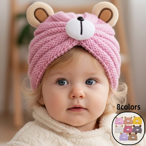 Baby Knitted Bear Hat Cute 3D Ears Warm Winter Crochet Beanie Soft Polyester Hat For Infant Toddler Boys Girls Accessory