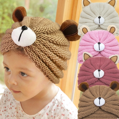 Baby Knitted Bear Hat Cute 3D Ears Warm Winter Crochet Beanie Soft Polyester Hat For Infant Toddler Boys Girls Accessory