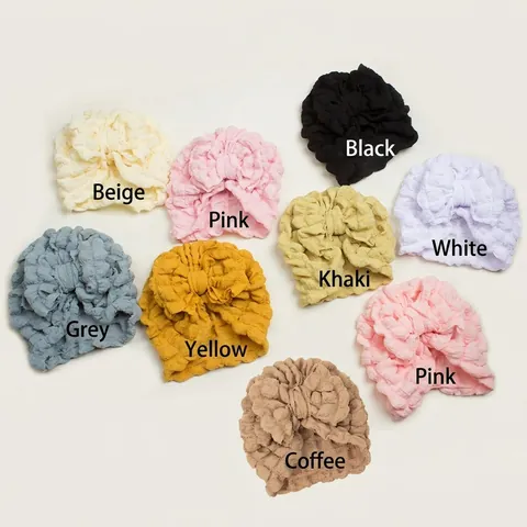 Gorro Turbante para Bebé Lazo Grande Tela de Burbujas Suave Envoltura de Cabeza Estilo Indio Para Recién Nacidos Color Sólido Bohemio