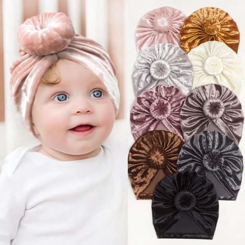 Cappello Turbante in Velluto per Neonato Fascia per la Testa con Nodo a Ciambella Berretto Caldo per Neonati Autunno Inverno