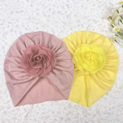 Newborn Baby Turban Hat Soft Polyester Stretchy Infant Bonnet Large Flower Fontanelle Protection Beanie Western Style Headwrap