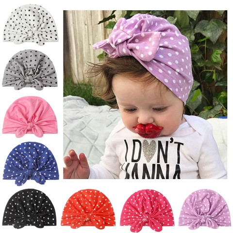 Baby Polka Dot Turban Mütze Mit Süßer Schleife Knoten Atmungsaktive Stretch Polyester Kopfbedeckung Für Kleinkinder Mädchen