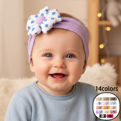 Weiche Neugeborene Baby Mädchen Stirnbänder Punktmuster Blume Jacquard Batik Elastische Haarbänder Kleinkind Strick Haarschmuck