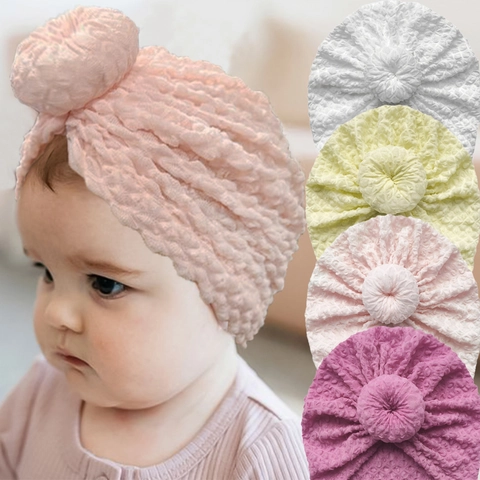 Lindo Gorro de Turbante para Bebé Nudo de Dona Textura de Burbuja Gorro Suave para Recién Nacido Niñas Niños Color Sólido
