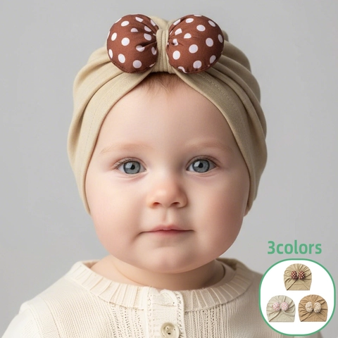 Soft Polyester Baby Turban Hat Cute Large Polka Dot Bowknot Pullover Cap For Newborn Infants Toddlers Windproof Headwear