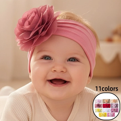 Soft Elastic Infant Baby Headband Large Chiffon Flower Hair Band Toddler Newborn Hair Accessories For Girls Photography Daily Wear