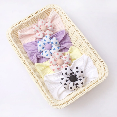 Weiche Neugeborene Baby Mädchen Stirnbänder Punktmuster Blume Jacquard Batik Elastische Haarbänder Kleinkind Strick Haarschmuck