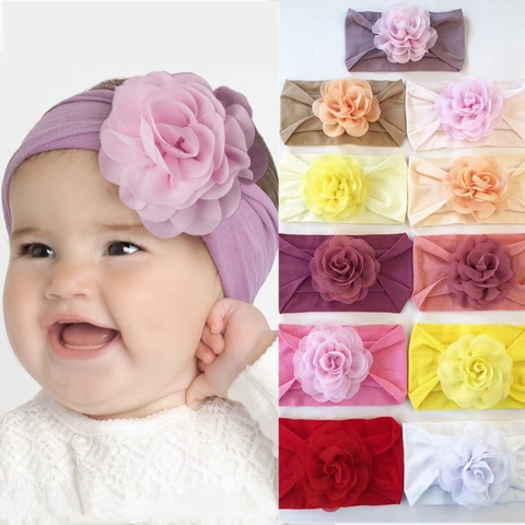 Soft Elastic Infant Baby Headband Large Chiffon Flower Hair Band Toddler Newborn Hair Accessories For Girls Photography Daily Wear