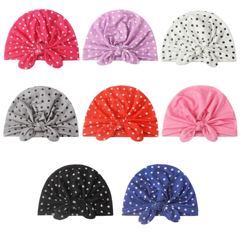 Baby Polka Dot Turban Mütze Mit Süßer Schleife Knoten Atmungsaktive Stretch Polyester Kopfbedeckung Für Kleinkinder Mädchen