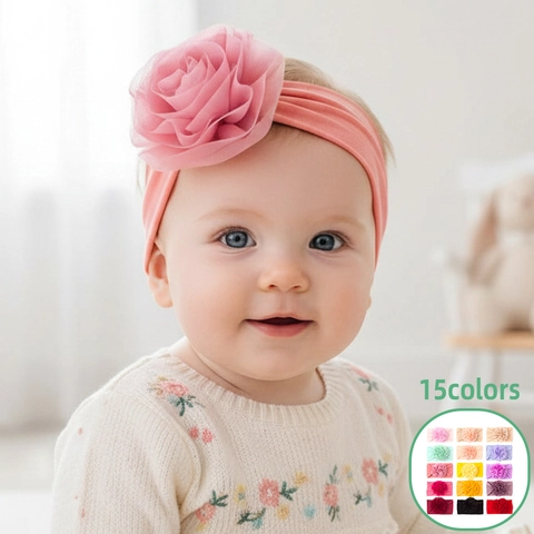 Zachte Elastische Polyester Baby Bloemen Hoofdband Schattige Pasgeboren Peuter Tulband Voor Meisjes Fotografie Dagelijkse Decoratie