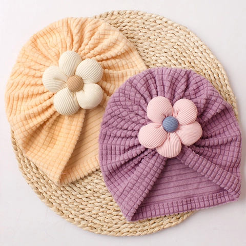 Süße Baby Turban Mütze Mit Großer 3D Blume Weiche Polyester Waffelstrick Beanie Für Neugeborene Kleinkinder Warme Winddichte Kopfbedeckung