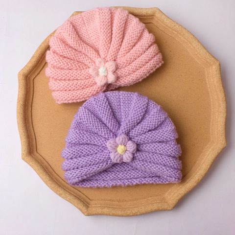 Baby Girl Knitted Turban Hat Soft Elastic Infant Beanie With Dimensional Flower Warm Winter Cap For Toddlers Photography Props