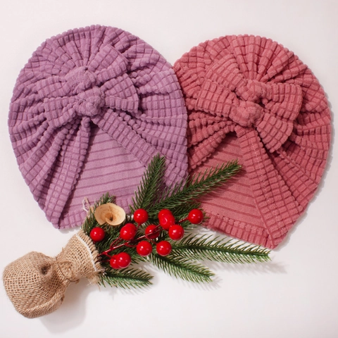 Weiche Polyester Baby Turban Mütze Mit Großer Schleife Waffelstruktur Warme Säuglingsmütze Für Neugeborene Kleinkinder Kopfbedeckung