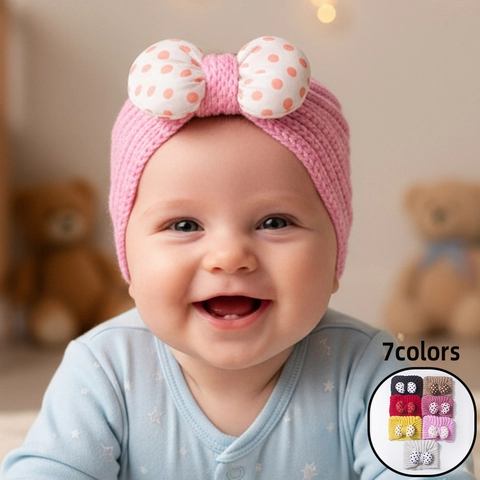 Baby Knit Hat Warm Winter Headband With Large Polka Dot Bow Soft Turban Cap For Infant Toddler Girls Photography Props