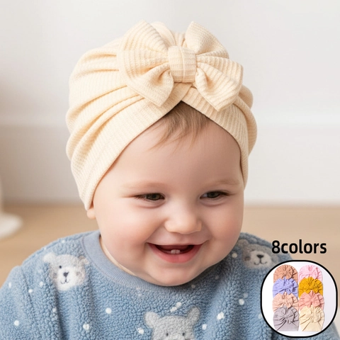 Cappello Turbante Neonato in Maglia a Nido d'Ape Morbido Con Grande Fiocco Berretto per Bambine Protezione Fontanella Fotografia