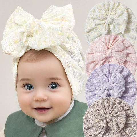Weiche Baby-Turbanmütze aus Waffelstrick mit großer Schleife Kleinkind Beanie Neugeborenen Mädchen Kopfbedeckung Zubehör