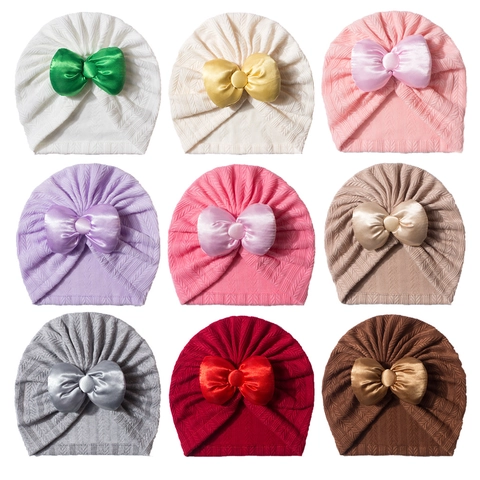Säugling Turban Hut Mit Großer Satinschleife Weich Strick Baby Beanie Boho Kopfbedeckung Für Kleinkind Mädchen Fotografie