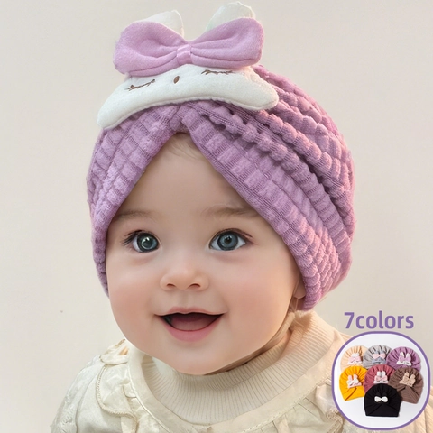 Schattig Konijn Strik Babytulbandmuts Wafelgebreide Beanie Zachte Babyhoofddoek Voor 0-2 Jaar Peuters Meisjes Jongens Fotografie Accessoire