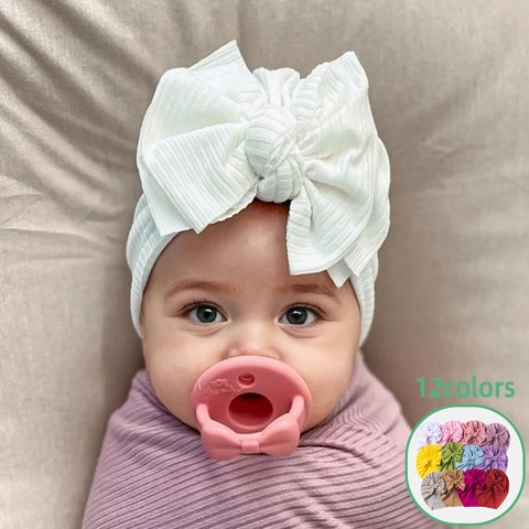 Neugeborene Baby Rippstrick Turban Mütze Mit Großer Schleife Weiche Atmungsaktive Säugling Beanie Für Mädchen Kleinkinder