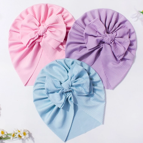 Neugeborene Baby Rippstrick Turban Mütze Mit Großer Schleife Weiche Atmungsaktive Säugling Beanie Für Mädchen Kleinkinder