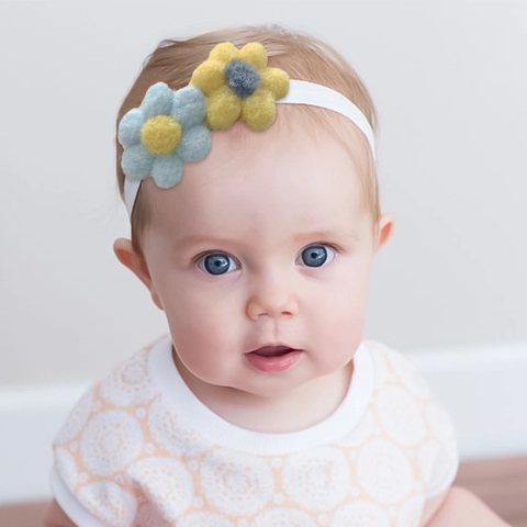 Diadema Elástica de Flores para Bebé Linda Banda de Pelo Floral de Felpa para Niños Pequeños Infantes Niñas Accesorios para el Cabello Decorativo 3D