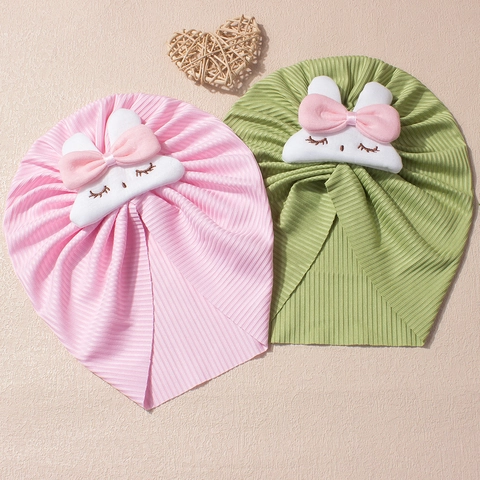 Cute Baby Turban Hat Rabbit Bow Ribbed Tie-dye Pullover Hat Soft Warm Infant Beanie For Newborn Toddler Girls Boys Accessories