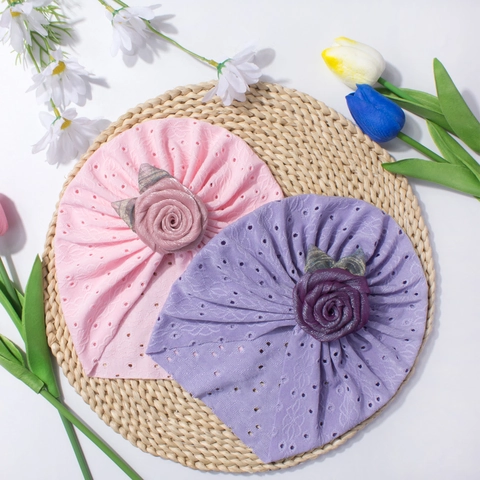 Breathable Hollow Baby Turban Hat With 3D Rose Flower Decoration Soft Polyester Infant Beanie Cap For Newborn Girls Jewelry