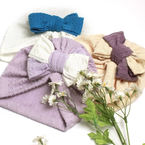Gorro de Turbante Suave para Bebé con Lazo de Doble Capa Punto de Ocho Envoltura para Cabeza de Recién Nacido Turbante para Otoño Invierno Accesorio