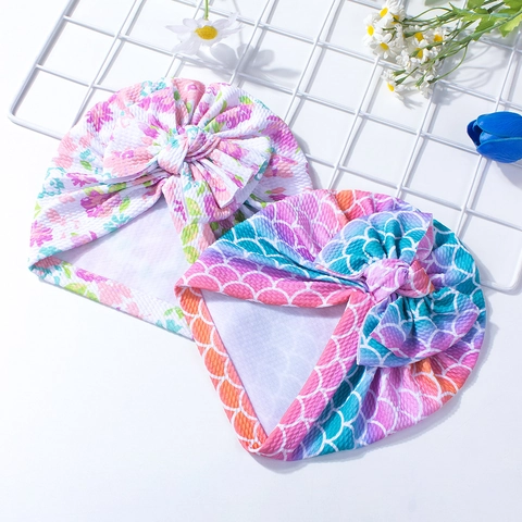 Infant Baby Tie-Dye Turban Hat Polyester Large Bow Floral Soft Beanie Headwrap For Newborn Toddler Kids Fashion Accessory