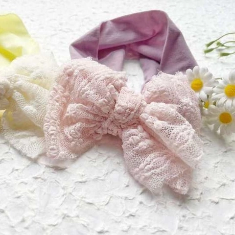 Fascia per Capelli in Nylon Elastico per Neonata Con Grande Fiocco in Pizzo Morbida Fascia per Bambini Accessori per Capelli