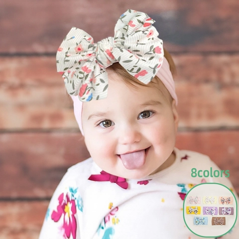 Baby Girls Bow Headband Soft Stretchy Tie-Dye Floral Print Hairband Wide Elastic Turban Headwrap For Newborn Infant Toddler Hair Accessories