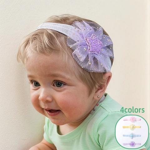Schattige Baby Hoofdband Met Gaas Bloem Elastische Ster Tulband Zacht Polyester Ademende Haarband Voor Fotografie Decoratie