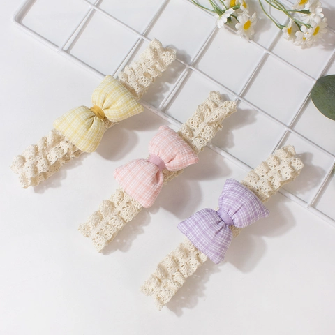 Fascia per Capelli con Fiocco in Pizzo per Neonato Morbido Gingham a Scacchi per Bambine Accessori per Capelli
