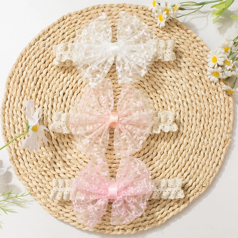 Fascia per Capelli in Pizzo Elastico con Fiocco in Rete per Neonata Morbida e Traspirante per Neonati e Bambini Piccoli