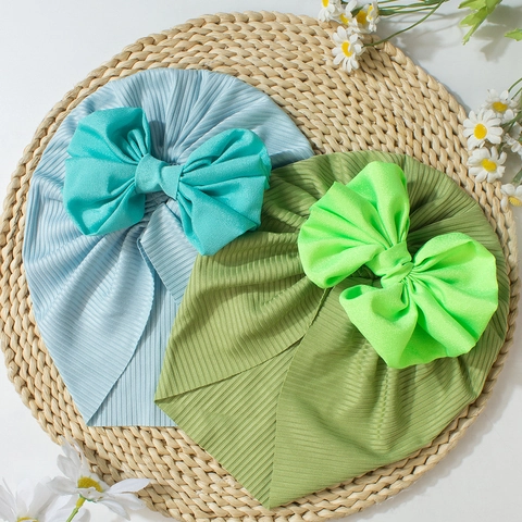 Newborn Baby Polyester Ribbed Knit Turban Hat With Large Bow Soft Stretch Infant Toddler Beanie Hat Daily Headwrap Accessories